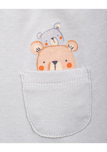 %100 Organik Pamuk Gots Sertifikalı Cepli Teddy Desenli Bebek & Yenidoğan Pantolon - Mint fırsatları