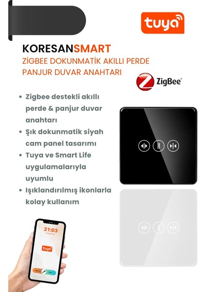 Tuya Zigbee Dokunmatik Akıllı Perde Panjur Duvar Anahtarı