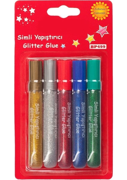 Simli Yapıştırıcı 5 Renk Set, Altın Gümüş Kırmızı Mavi Yeşil, Sıvı Glitter Tutkal, 10.5 ml x 5 Adet, El Sanatları ve Süsleme Için