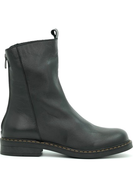 Hakiki Deri Fermuarlı Kadın Bot Kauçuk Taban - B257302