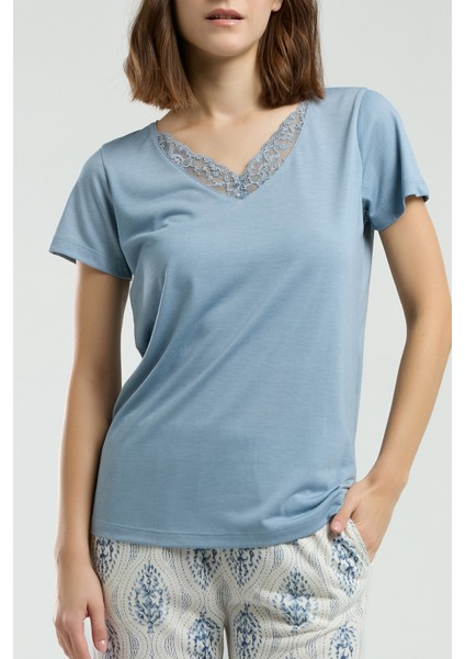 Kadın Süprem Kumaş Dantel Yaka Kısa Kollu Ikili Takım fırsatları