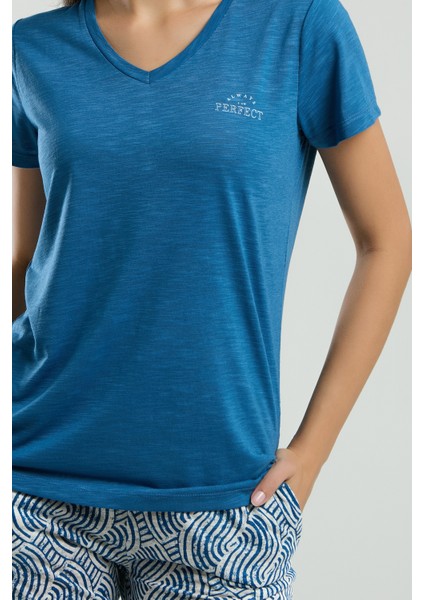 Kadın Viskon Kumaş V Yaka Kısa Kollu Ikili Takım fiyatları