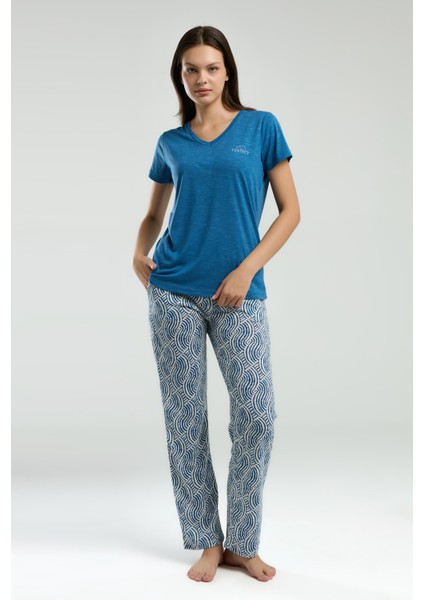 Kadın Viskon Kumaş V Yaka Kısa Kollu Ikili Takım modelleri