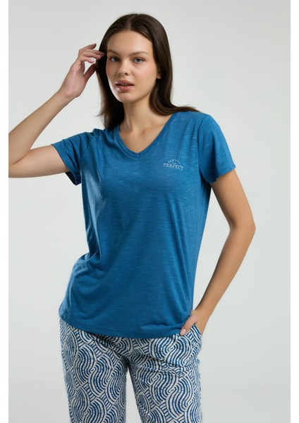 Kadın Viskon Kumaş V Yaka Kısa Kollu Ikili Takım fırsatları