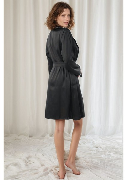 Kadın Siyah Saten Gelin 6'lı Çeyiz Seti Sabahlık & Gecelik & Pijama Şortlu Takım W8U6O3K0KKA fiyatları