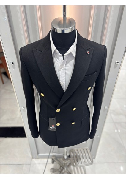 Erkek Kruvaze Slim Fit Blazer Ceket