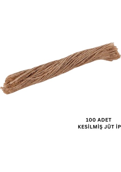 Doğal Kesilmiş Jüt Ip Seti, 100LÜ-35 Cm, Kraft Hediye Paketleme & Süsleme Ipi, Etiket ve Ambalaj Ipi