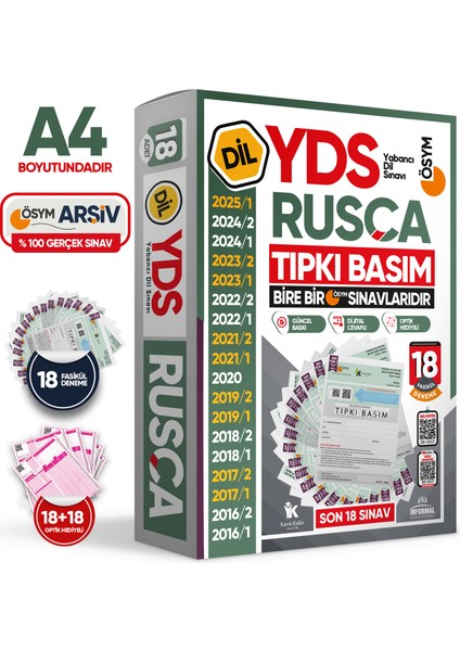 2026 Yds Rusça Ösym Tıpkı Basım Çıkmış Soru Deneme Paketi 18LI Fasikül Seti