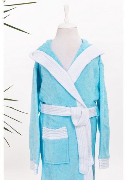 Kapşonlu Kız Erkek Lüx Kadife Çocuk Bornozu Turkuaz fiyatları