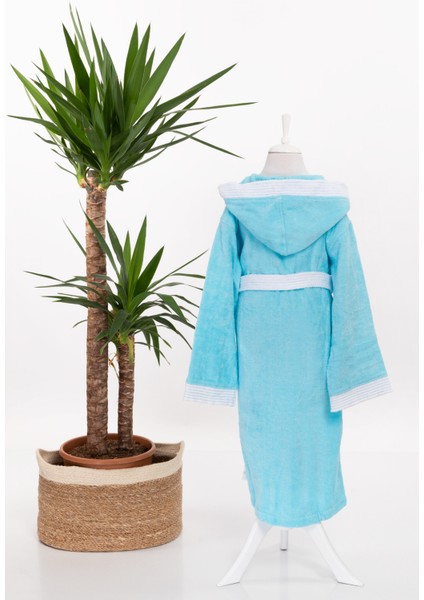 Kapşonlu Kız Erkek Lüx Kadife Çocuk Bornozu Turkuaz fırsatları