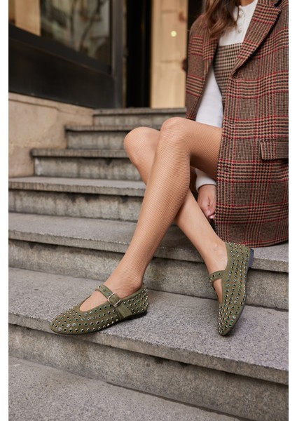 Gallo Kadın Bej Gercek Deri Suet Komple Taş Babet