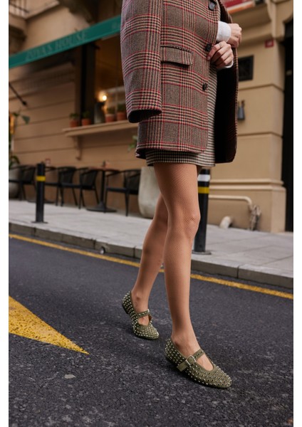 Gallo Kadın Bej Gercek Deri Suet Komple Taş Babet