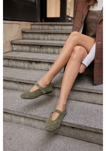 Gallo Kadın Bej Gercek Deri Suet Komple Taş Babet