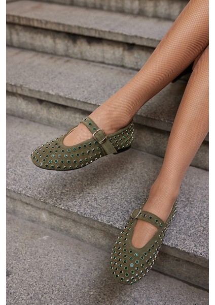 Gallo Kadın Bej Gercek Deri Suet Komple Taş Babet