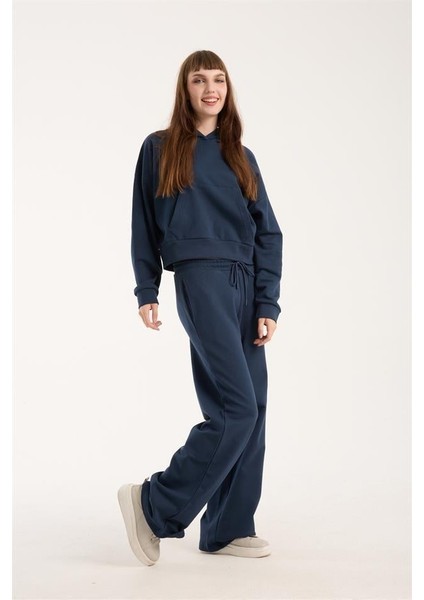%100 Pamuk Kadın Kapüşonlu Cepli Sweatshirt + Pantolon Takımı (2 Parça) modelleri