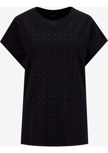 Bisiklet Yaka Taşlı Siyah Kadın T-Shirt F5WL-TST0247 modelleri