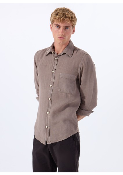Regular Fit Gömlek Yaka Kahve Erkek Gömlek Relegant modelleri