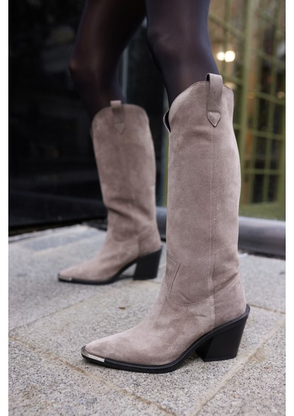 Volga Kadın Vizon Gercek Suet Burun Demırlı Çizme