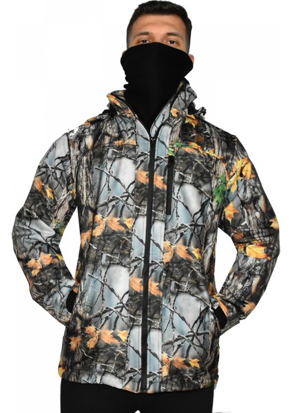 Soft Shell Mont Avcı Saz Orman Desen Çift Kat Polarlı