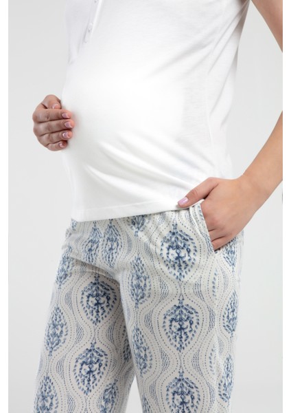 Kadın Krem Yarım Düğmeli Kısa Kol T-Shirt Viskon Kumaş Lohusa Pijama Takımı W4.A3.K6.R7K fiyatları