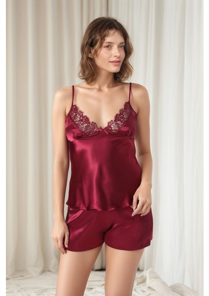 Kadın Bordo Saten Gelin 6'lı Çeyiz Seti Sabahlık & Gecelik & Pijama Şortlu Takım W8U6O7K0KKA fiyatları