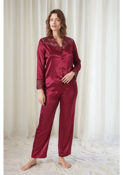 Kadın Bordo Saten Gelin 6'lı Çeyiz Seti Sabahlık & Gecelik & Pijama Şortlu Takım W8U6O7K0KKA modelleri