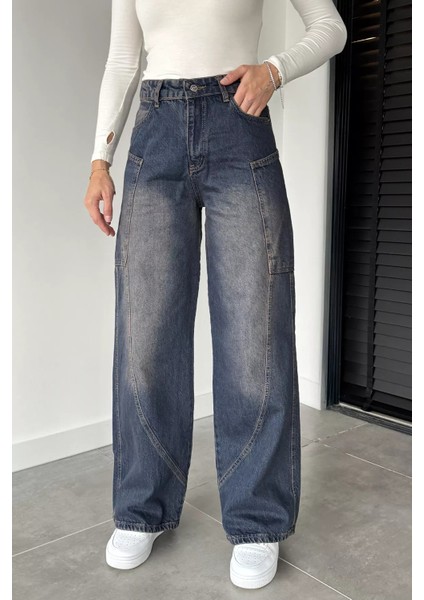 Kadın Yüksek Bel Kargo Cepli Bol Kesim Jean Kot Pantolon P-00018868 fiyatları