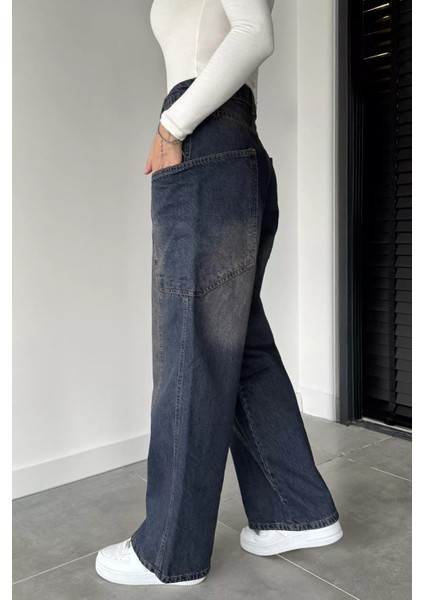 Kadın Yüksek Bel Kargo Cepli Bol Kesim Jean Kot Pantolon P-00018868 modelleri