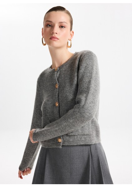 Gri Melanj Kadın Hırka F5WL-HRK0404