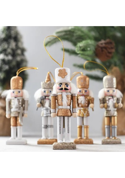 Vintage Ahşap Fındıkçı Figürü 5 Adet Yeni Yıl Ağaç Süsü