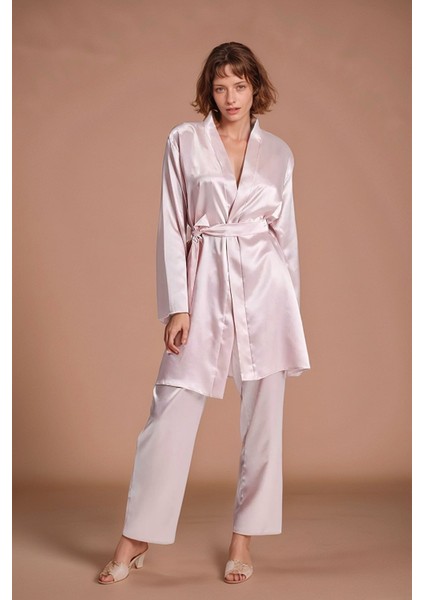 Kadın Pudra Saten Gelin 6'lı Çeyiz Seti Sabahlık & Gecelik & Pijama Şortlu Takım W8U6O2K0KKA modelleri
