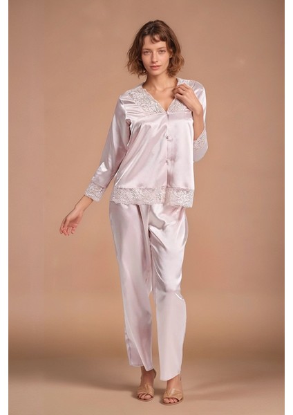 Kadın Pudra Saten Gelin 6'lı Çeyiz Seti Sabahlık & Gecelik & Pijama Şortlu Takım W8U6O2K0KKA