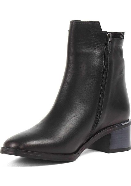 Kadın Siyah Fermuarlı Kalın Topuklu Deri Bot modelleri