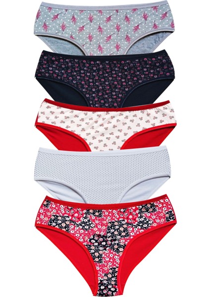 Pamuklu Geniş Kenarlı Likralı Desenli Bato Kadın Külot 5'li Paket Set 1