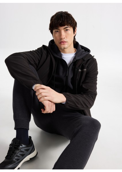 D5WM-MNT3722 Siyah Kapüşon Yaka Relaxed Düz Erkek Sweatmont
