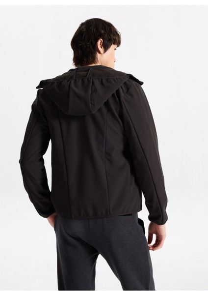 D5WM-MNT3722 Siyah Kapüşon Yaka Relaxed Düz Erkek Sweatmont