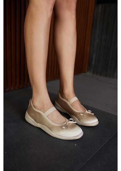 Cacares Kadin Gumus Saten Lastıklı Babet Sneaker