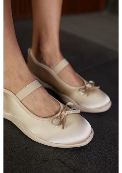 Cacares Kadin Gumus Saten Lastıklı Babet Sneaker