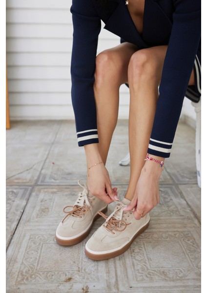 Paok Kadın Lacivert Gercek Suet Bagcık Detay Sneaker modelleri