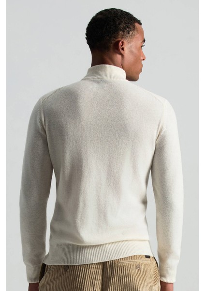 Lambswool Yün Argyle Desenli Yarım Balıkçı Yaka Ekru Kazak indirimleri