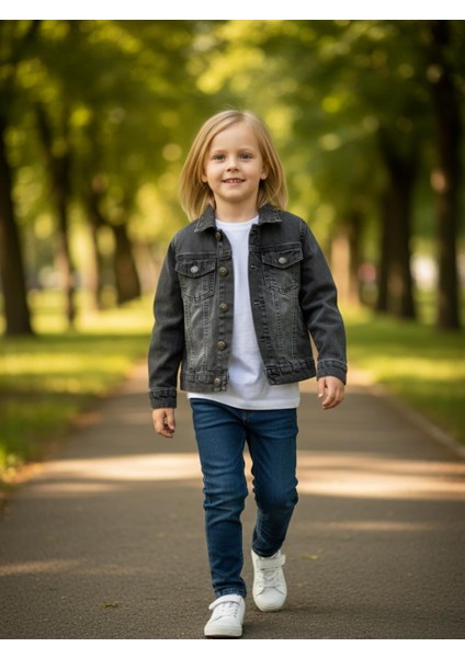 Unisex Çocuk Çift Cepli Dügmeli Kot Erkek Çocuk Ceket fiyatları