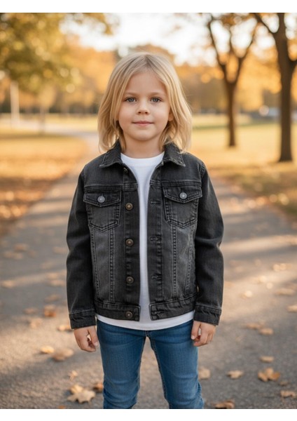 Unisex Çocuk Çift Cepli Dügmeli Kot Erkek Çocuk Ceket modelleri