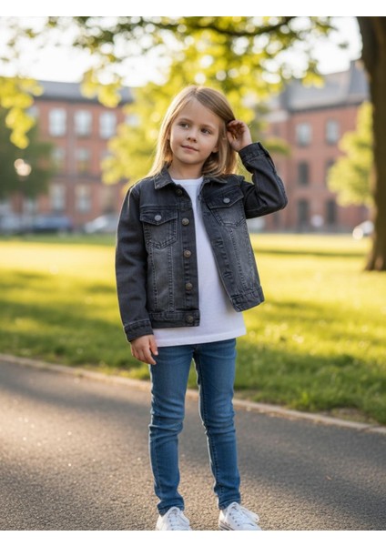 Unisex Çocuk Çift Cepli Dügmeli Kot Erkek Çocuk Ceket indirimleri