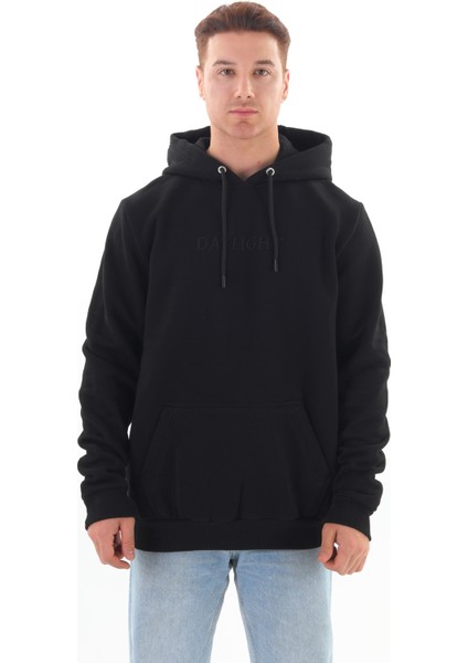 Unisex Nakışlı Siyah Kapüşonlu Sweatshirt (Nakış Siyah Renk) Kanguru Cep Detaylı Hem Erkek Hem De Kadın Için Dizayn Edilmiştir