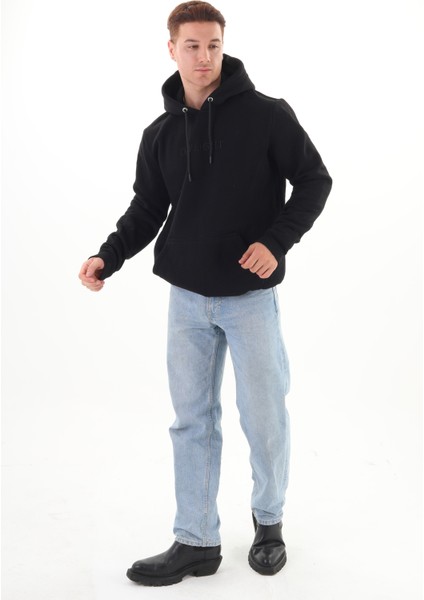 Unisex Nakışlı Siyah Kapüşonlu Sweatshirt (Nakış Siyah Renk) Kanguru Cep Detaylı Hem Erkek Hem De Kadın Için Dizayn Edilmiştir fırsatları