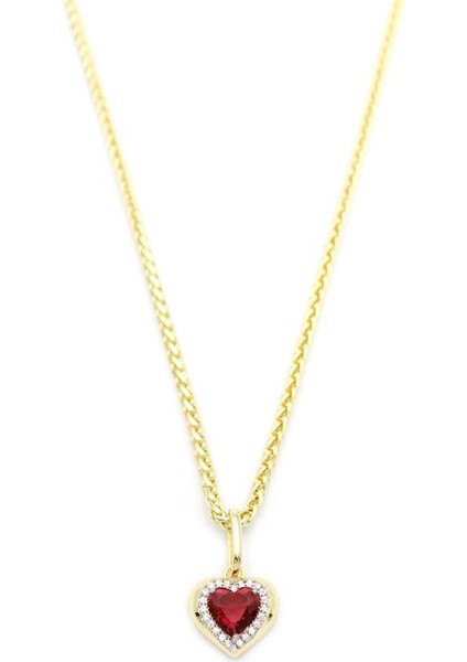 Taşlı Kalp Kolye - Kırmızı fiyatları