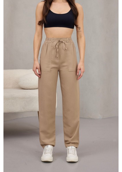 Kadın Yüksek Bel Keten Karışımlı Havuç Pantolon fiyatları