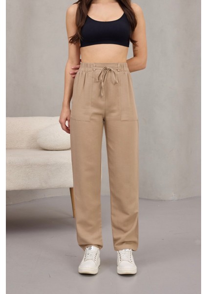 Kadın Yüksek Bel Keten Karışımlı Havuç Pantolon fırsatları