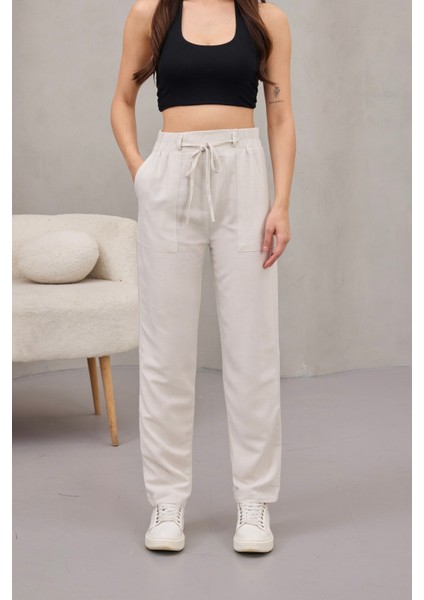 Kadın Yüksek Bel Keten Karışımlı Havuç Pantolon modelleri