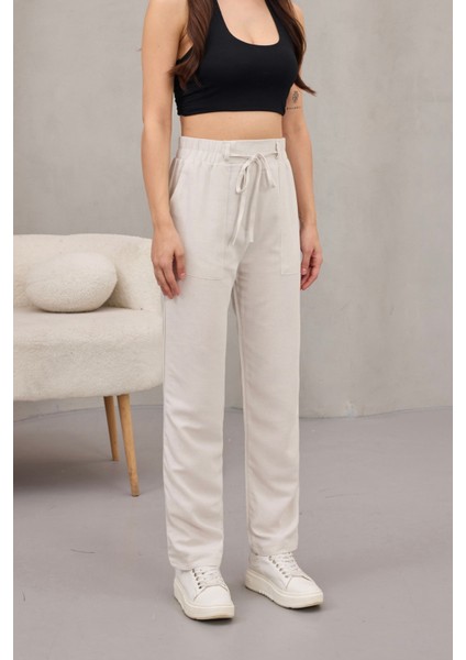 Kadın Yüksek Bel Keten Karışımlı Havuç Pantolon fırsatları